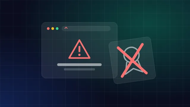Ilustrasi jendela browser dengan peringatan keamanan dan sertifikat SSL yang dicoret merah